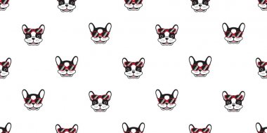 köpek seamless modeli Fransız buldozer izole vektör kırmızı güneş gözlüğü gözlük duvar kağıdı arka plan illüstrasyon
