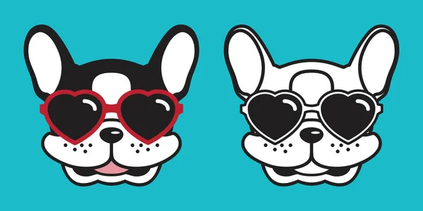Perro Vector Francés Bulldog Sonrisa Logo Icono Corazón Gafas Sol — Vector de stock