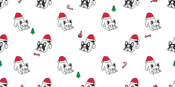 Perro Patrón Inconsútil Navidad Bulldog Francés Vector Santa Claus Sombrero — Vector de stock