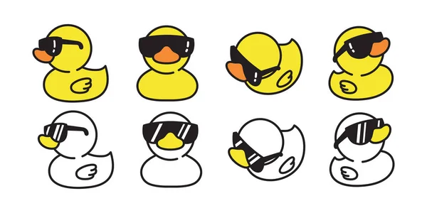 アヒルのベクトルのアイコンのロゴゴムアヒルのサングラス漫画のキャラクターイラスト鳥のファーム動物のドアのシンボルデザイン — ストックベクタ