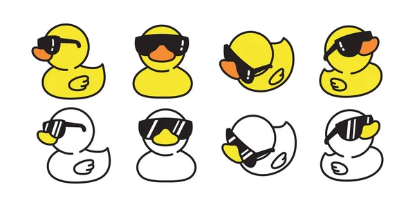 Pato Vector Icono Logo Goma Pato Gafas Sol Dibujos Animados — Vector de stock