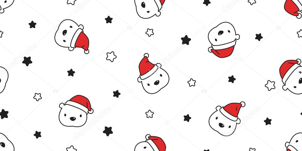 Bear seamless pattern Christmas vector Santa Claus hat star scarf isolated repeat wallpaper teddy cartoon tile background illustration doodle design