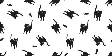 Kedi pürüzsüz desenli Cadılar Bayramı kedi yavrusu eşarbı yalıtılmış balık arka plan fayans duvar kağıdı karikatür çizim tasarımı