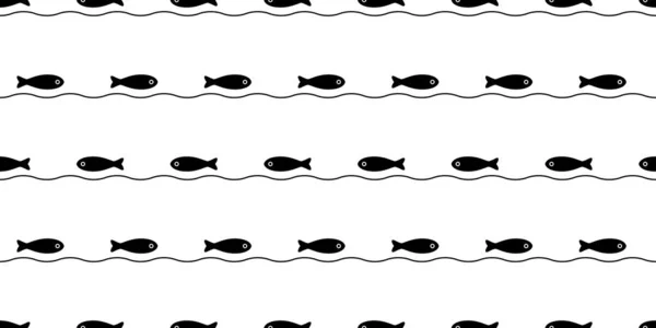 魚シームレスパターンサメベクトルサーモンイルカマグロ波ドードル漫画海のスカーフ隔離された繰り返し壁紙タイルの背景イラストデザイン — ストックベクタ