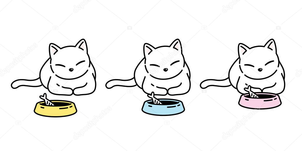cat vector icon kitten calico logo symbol fish food bowl cartoon character illustration doodle design