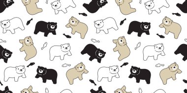 Ayı desensiz kutup ayısı balığı somon balığı eşarbı izole edilmiş çizgi film arka plan fayans duvar kâğıdı çizim tasarımı