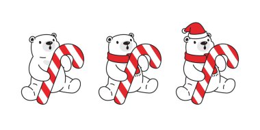 Ayı vektörü kutup ayısı Noel Baba şapkası ikon şeker kamışı çizgi film karakteri Teddy kafa logosu çizim tasarımı