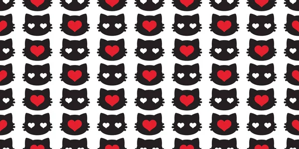 Cat Seamless Pattern Valentine Heart Kitten Head Vector Scarf Isolated — Stock Vector