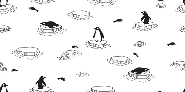 Penguin Seamless Pattern Bird Iceberg Vector Cartoon Polar Bear Scarf — Stock Vector