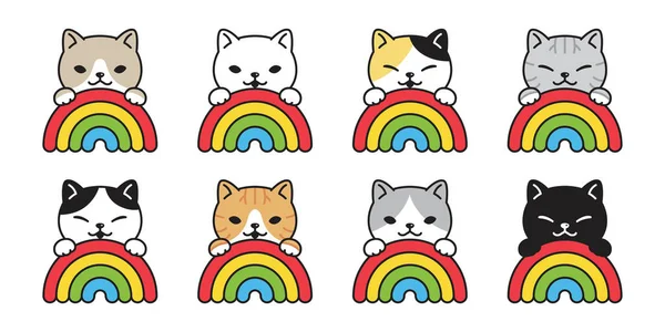Kissa Vektori Kuvake Sateenkaari Kissanpentu Calico Logo Symboli Sarjakuvahahmo Kuvitus — vektorikuva
