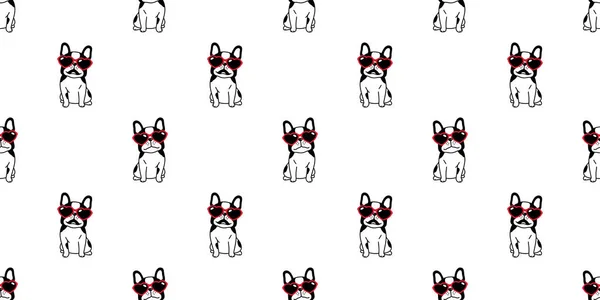 Σκυλί Απρόσκοπτη Μοτίβο Γαλλικό Μπουλντόγκ Valentine Διάνυσμα Καρδιά Γυαλιά Ηλίου — Διανυσματικό Αρχείο
