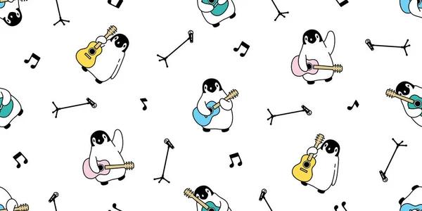 Πιγκουίνος Απρόσκοπτη Μοτίβο Κιθάρα Διάνυσμα Μουσική Μπάσο Μουσικός Ukulele Πουλί — Διανυσματικό Αρχείο
