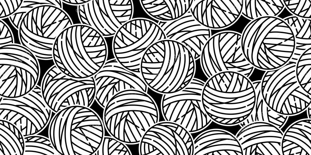 yarn ball seamless pattern vector balls of yarn knitting needles cat toy repeat isolated wallpaper tile background cartoon illustration design