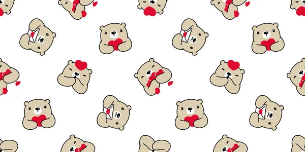 Bear Seamless Pattern Heart Valentine Vector Polar Bear Teddy Cartoon — 스톡 벡터