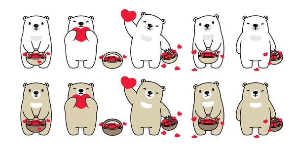 Urso Vetor Coração Valentine Ícone Urso Polar Ursinho Pelúcia Cesta — Vetor de Stock