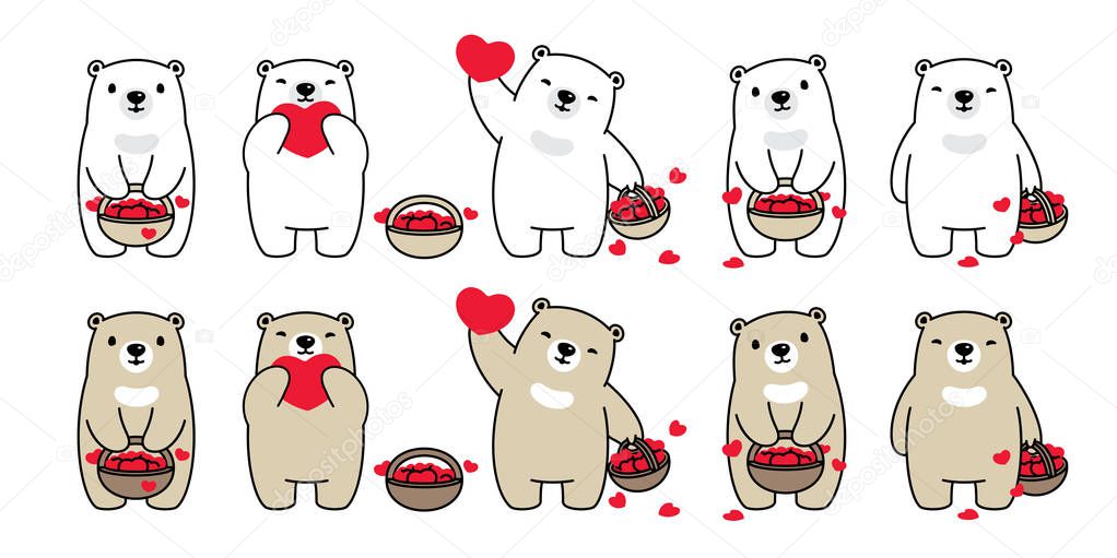 Bear vector heart valentine icon polar bear teddy basket logo symbol character cartoon doodle illustration design