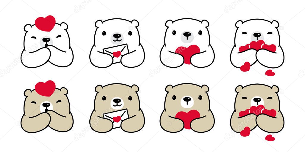 Bear vector heart valentine icon polar bear teddy logo symbol character cartoon illustration doodle design