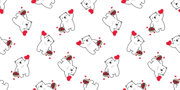 Bär Nahtlose Muster Valentine Herz Vektor Eisbär Teddy Umarmung Cartoon — Stockvektor