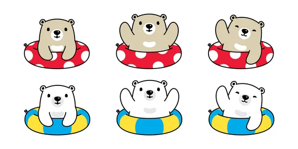 Oso Vector Polar Oso Icono Natación Anillo Piscina Océano Dibujos — Vector de stock