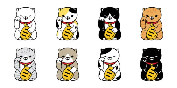 Gato Vector Suerte Gato Japón Maneki Neko Icono Gatito Calico — Archivo Imágenes Vectoriales