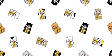 kedisiz desenli şanslı kedi... şanslı kedi... Maneki Neko vektör... yavru kuş... izole edilmiş... arka plan kiremit duvar kâğıdı karikatür çizim tasarımı...