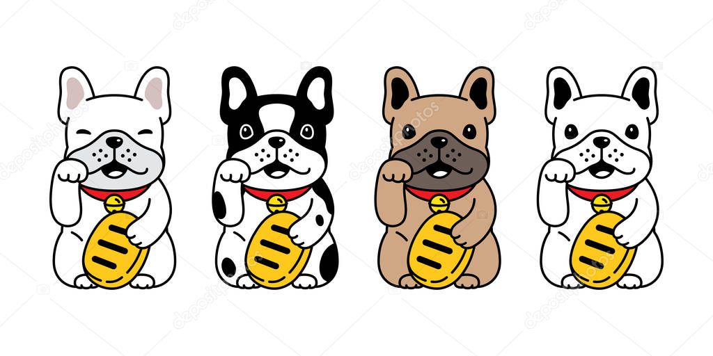 Dog vector french bulldog lucky cat japan Maneki Neko icon puppy pet cartoon character symbol illustration doodle design