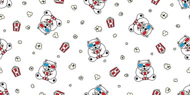 Ayı desensiz kutup ayısı patlamış mısır vektör filmi 3D gözlük sinema oyuncak atkısı izole edilmiş duvar kağıdı karo çizim tasarımı