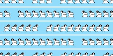 Penguen desensiz karikatür kutup ayısı eşarbı ile çalışan kuş vektörü izole edilmiş kiremit arkaplan Duvar kağıdı karalama çizimi tasarımı