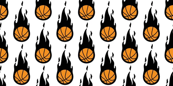 Basketball Feuer Nahtlose Muster Vektor Ball Sport Cartoon Schal Isoliert — Stockvektor