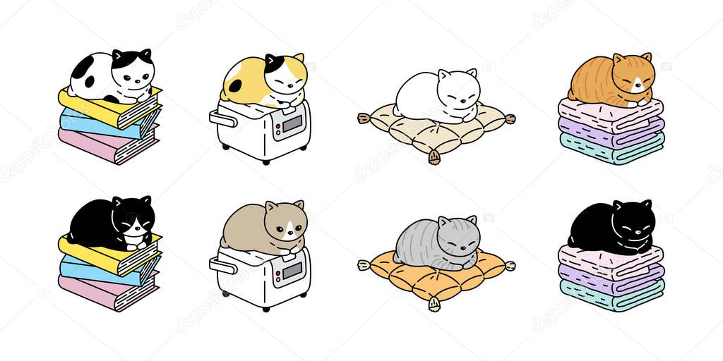 cat vector kitten calico sleeping icon toy room house logo symbol pet animal cartoon character illustration doodle design