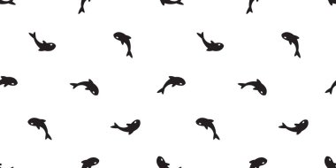 Köpekbalığı desensiz balık vektörü yunus balığı somon balığı eşarbı izole edilmiş balina okyanus fayans arka planı tekrar duvar kağıdı karalama çizimi beyaz tasarım