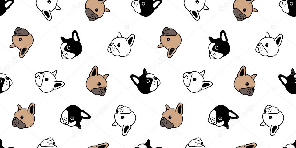 dog seamless pattern french bulldog vector face head pet puppy animal scarf isolated repeat wallpaper tile background cartoon doodle illustration design
