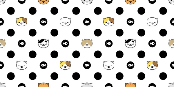 Kat Naadloos Patroon Kitten Vector Calico Hoofd Gezicht Polka Stip — Stockvector