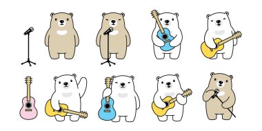 Bear vektör gitar kutup ayısı ukulele müzik ikonu Teddy logo karakter karikatür çizim tasarımı