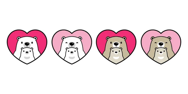Oso Vector Corazón San Valentín Icono Oso Polar Bebé Teddy — Vector de stock