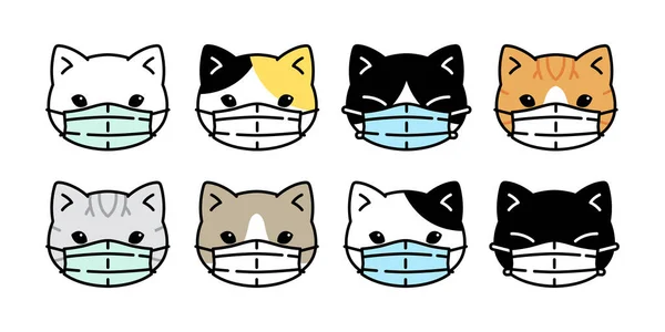 猫ベクトルフェイスマスクCovid19子猫コロナウイルス午後25アイコン頭ロゴペットシンボルキャラクター漫画人形イラストデザイン — ストックベクタ