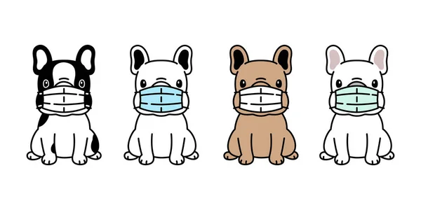 Chien Vecteur Visage Masque Covid19 Français Bulldog Coronavirus Virus Icône — Image vectorielle