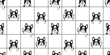 Köpek desensiz Fransız buldog vektör ayak izi kontrol edildi evcil hayvan eşarbı izole edildi duvar kâğıdı karo karikatür çizimi çizimi