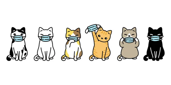 kedi vektör yüz maskesi covid19 kedi yavrusu ikonu Corona virüs calico evcil hayvan sembolü karakter karalama çizimi çizimi çizimi