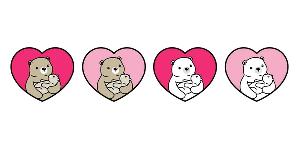 Bear Vector Hart Valentijn Pictogram Ijsbeer Teddy Baby Logo Symbool — Stockvector