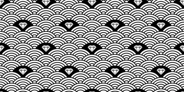 ダイヤモンドシームレスパターン宝石ベクトル日本語波スカーフ隔離された漫画の繰り返しバックグラウンドタイル壁紙イラストドアのデザイン — ストックベクタ
