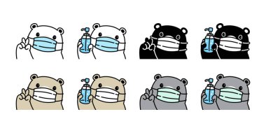 Ayı vektör maskesi covid-19 kutup ayısı koronavirüs virüs ikonu alkol Teddy logo sembolü çizgi film karakteri çizim tasarımı