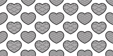 Kalp desensiz sevgililer günü kartı. Japon dalga vektör karo arka plan eşarbı izole edilmiş. Duvar kâğıdı çizimi çizimi tekstil karalama tasarımı.