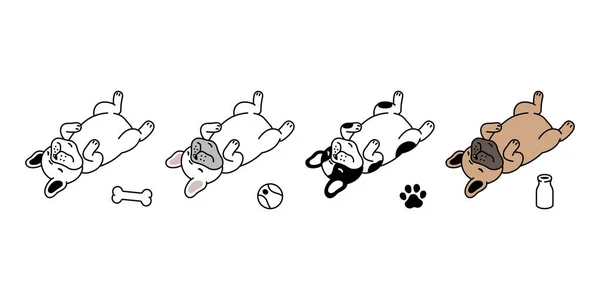 Hund Vektor Französisch Bulldogge Symbol Spielzeug Ball Knochen Pfote Fußabdruck — Stockvektor