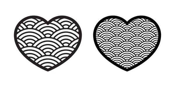 Corazón Vector Valentín Icono Japonés Onda Logotipo Símbolo Signo Dibujos — Vector de stock