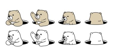 Ayı vektörü kutup ayısı deliği gizleme simgesi Teddy çizgi film karakteri çizim çizimi tasarımı