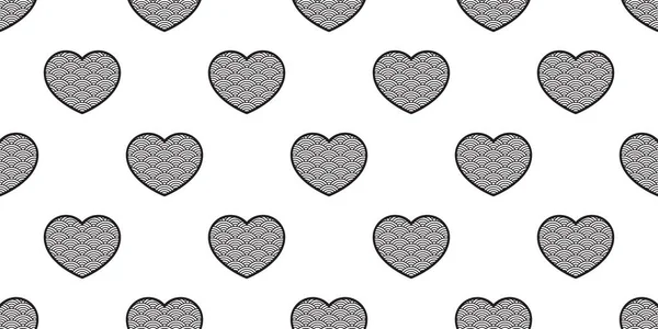 Coração Sem Costura Padrão Valentine Onda Japonesa Vetor Azulejo Fundo — Vetor de Stock