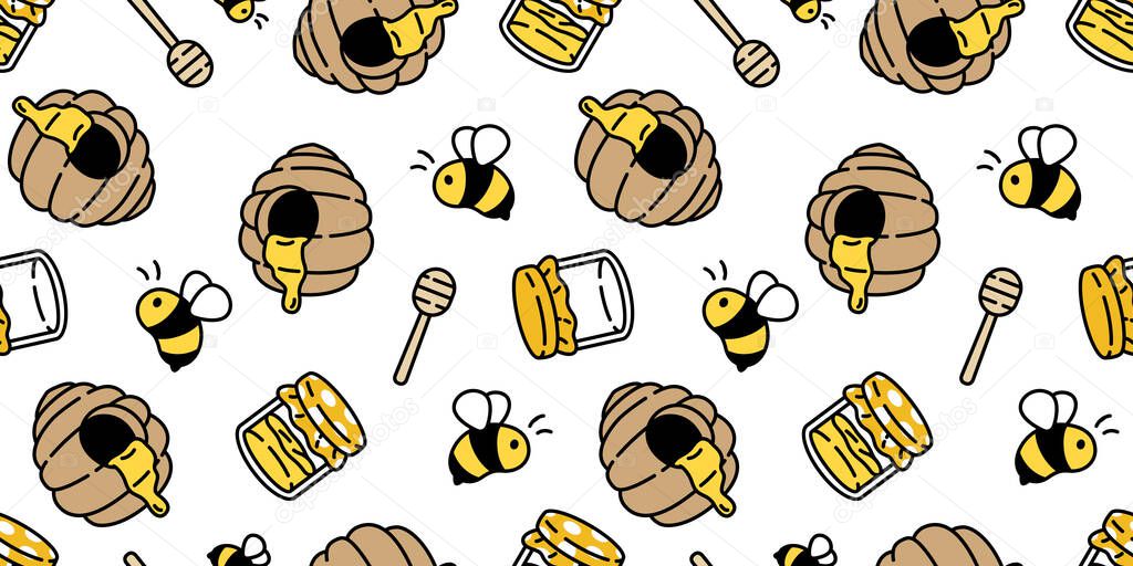 honey bee seamless pattern vector bear polar jam cartoon scarf isolated repeat background tile wallpaper illustration textile doodle design