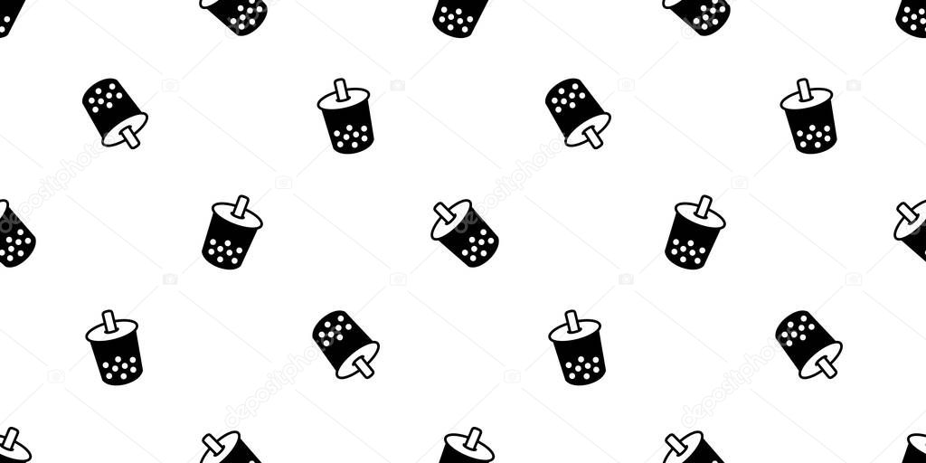 Boba tea seamless pattern vector bubble milk tea scarf isolated tile background repeat wallpaper doodle illustration white design