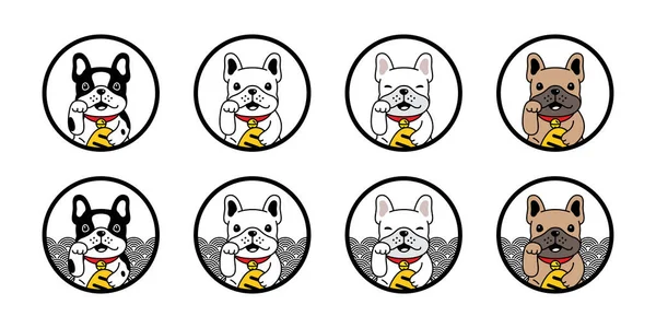 Dog Vector French Bulldog Lucky Cat Japan Maneki Neko Icon — Stock Vector